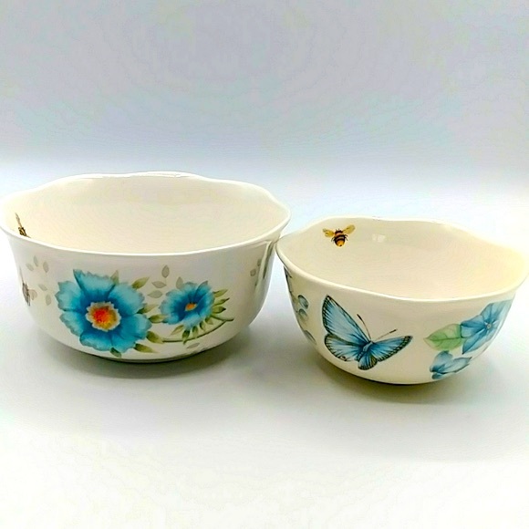 🌏HP! 2 Lenox Butterfly Meadows Bowls. One is Ice Cream size & 1 Fruit Bowl - Picture 2 of 11